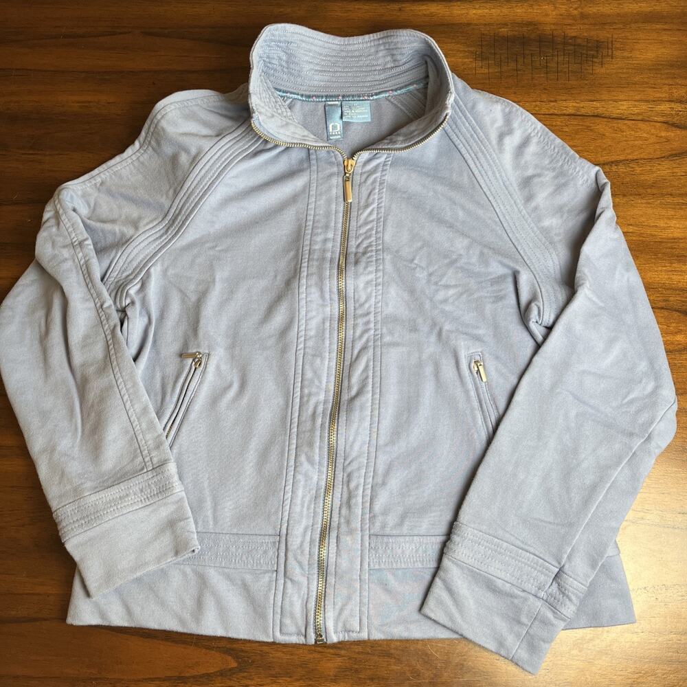 Fuda Women's Sz Medium Periwinkle Blue Athletic Zip Up Cotton Poly Jacket Sporty